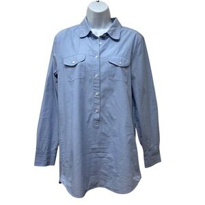 J. Crew Tunic Cotton Chambray Lightweight Front Buttons Pockets Long Sleeve S
